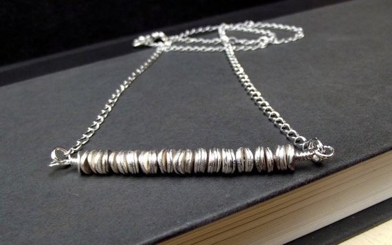 Industrial Style Necklace:  Matte Silver Bar Necklace, Simple Minimalist Jewelry, Everyday Long Chain Necklace