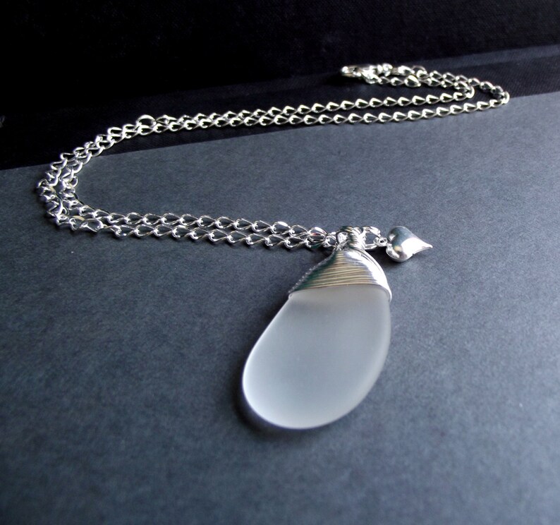 White Sea Glass Necklace Frosted Winter White Bridal Etsy