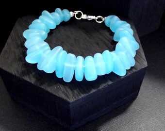 Blue Opal Bracelet:  Sky Blue Sea Glass Bracelet, Spring Beach Jewelry, Beaded Bracelet