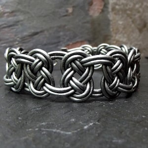 Gunmetal Leather Bracelet:  Gray Celtic Knot Wrap Bracelet, Macrame Bohemian Jewelry, Unisex Gender Neutral