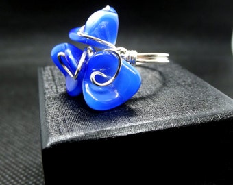 Cobalt Blue Ring:  Flower Bouquet Bridal Ring, Floral Bridesmaid Wedding Jewelry, Wire Wrapped Ring