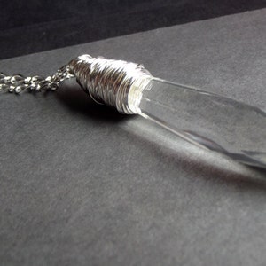 Crystal Point Necklace: Chandelier Crystal Dagger Necklace, Long Hammered Fine Silver Chain Glass Spear Icicle Necklace, Layering Jewelry image 4