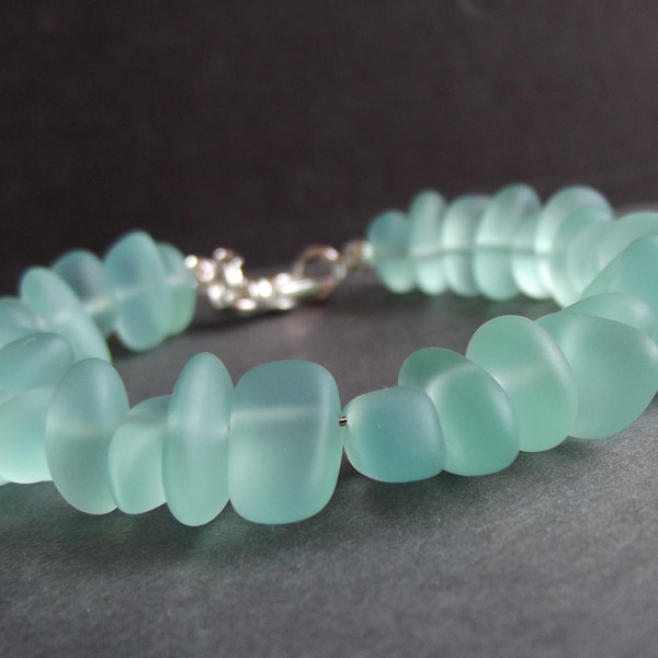 Aqua Sea Glass Bracelet:  Mint Green Beach Pebble Chunky Beaded Bracelet, Modern Nautical Ocean Themed Beach Jewelry