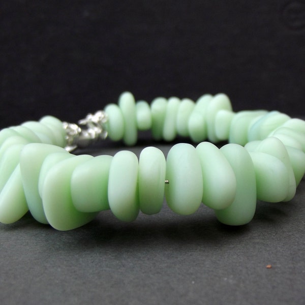 Opaque Seafoam Green Bracelet:  Light Green Sea Glass Pebble Bracelet, Chunky Beaded Bracelet, Fall Autumn Beach Jewelry