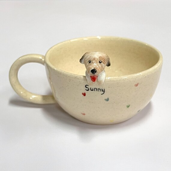 Cream Heart Custom Dog Mug, Handmade Ceramic Mug with 3D Puppy, Personalized Dog Mug, Custom Pet Mug, Dog Mom Gifts, Christmas Gifts