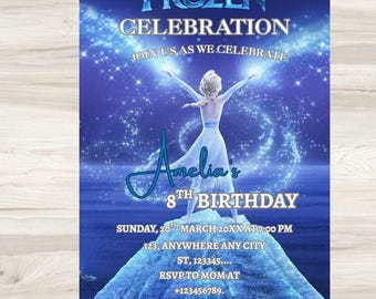 Frozen verjaardagsuitnodiging, Elsa en Anna-feestuitnodiging, bewerkbare Frozen-verjaardagsuitnodiging, Frozen Evite, Canva Any Age Card, kinderverjaardag