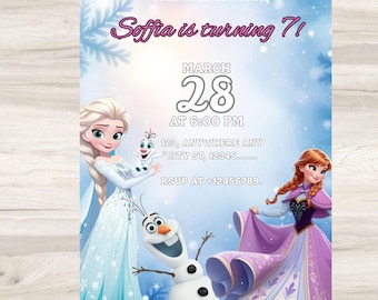 Frozen Birthday Invitation, Elsa & Anna Party invitation, Editable Frozen Birthday Party Invite, Frozen Evite, Canva Any Age Card, kids bday