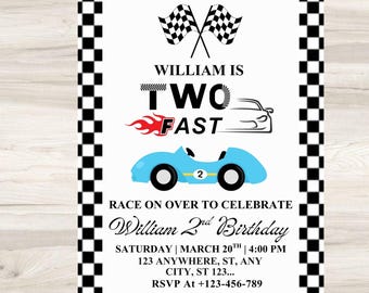 Two Fast Racecar Birthday Invitation, Editable Racing Party Invite (PDF)
