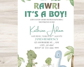 Bearbeitbare Dinosaurier-Babyparty-Einladung, Es ist eine Junge-Dinosaurier-Babyparty-Einladung, Junge-Dinosaurier-Babyparty, Boho-Dinosaurier