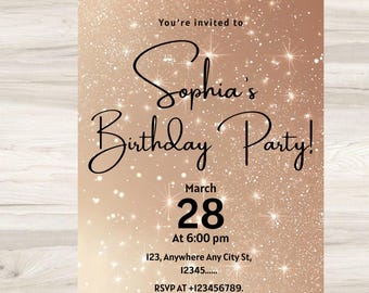 Rose Gold Birthday Invitation Template: Editable Party Invite