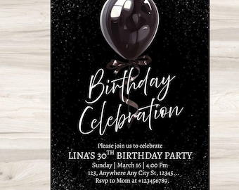 Elegant Black Birthday Invitation Video, Editable Template (Digital)