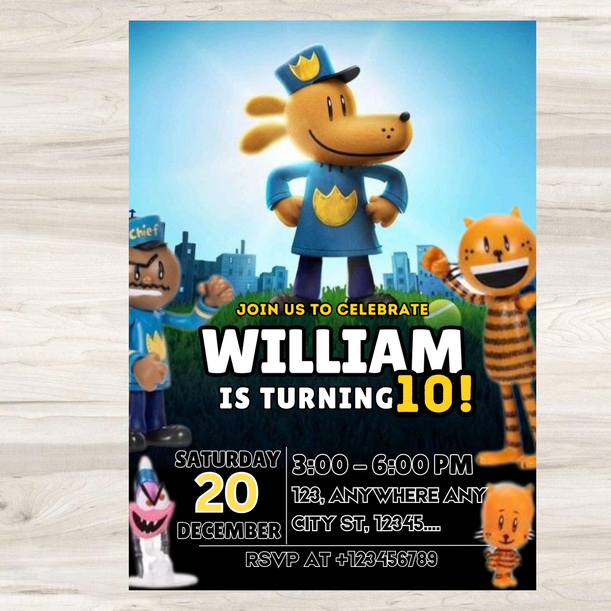 Dog Man Birthday Invitation Template Editable Comic Party Invite ...