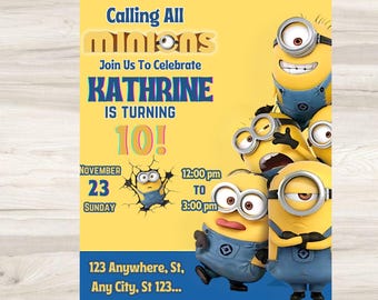 Minions Birthday Invitation Template: Yellow Party Invite (Editable Canva Template)