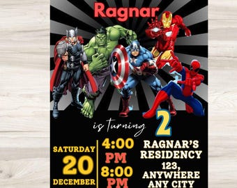 Editable Superheroes Birthday Invitation, Avengers Party (Digital Download)