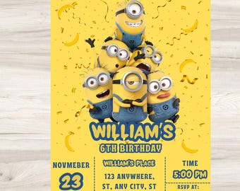 Minions Birthday Invitation Template: Yellow Party Invite (Editable Canva Template)