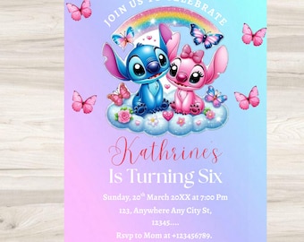 Stitch and Angel Birthday Invitation, Editable Stitch Birthday Invitation, Digital Party Invite, Stitch Birthday Party Invitation Printable