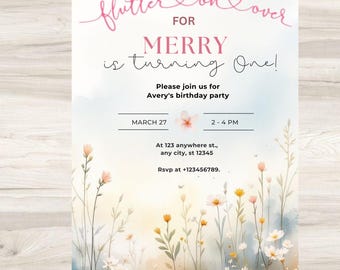 Wildflower Garden Birthday Invitation, Girl Floral Party (EDITABLE)