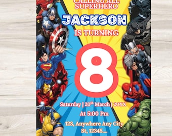 Editable Superheroes Birthday Invitation, Superhero Birthday Invite, Printable Avengers Superhero Invitation Card, Avengers Birthday Party