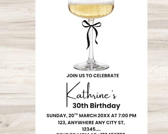 Cocktail Birthday Invitation Template | Elegant Champagne Editable Party Invite (Digital Download)
