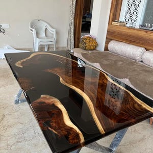 Custom Wooden Coffee Table with Epoxy Resin River Design