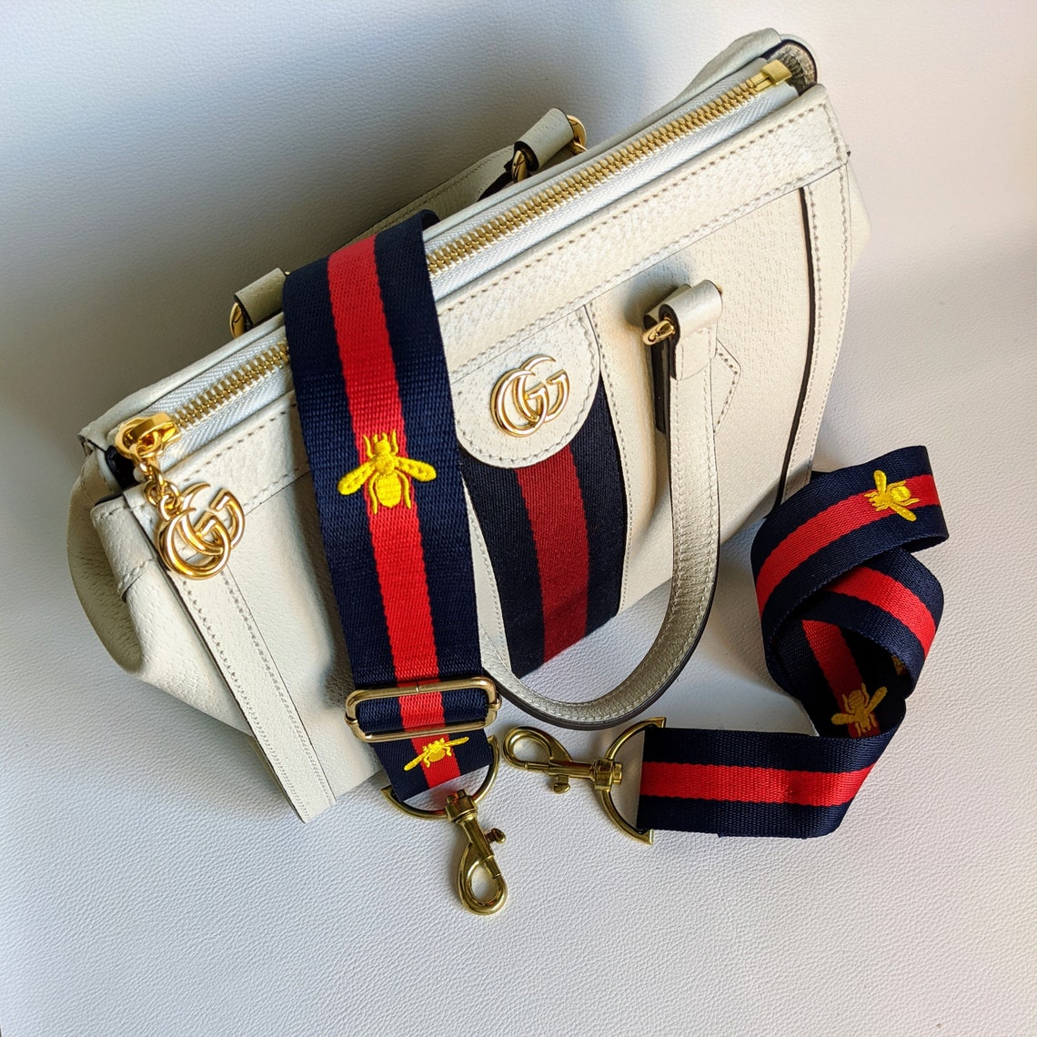 1.5 Guitar style bag purse strap Gucci Style Stripe BLUE Etsy