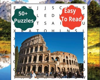 Italie - Livre de mots cachés | Jeu de réflexion | 50+ casse-tête | 110 pages