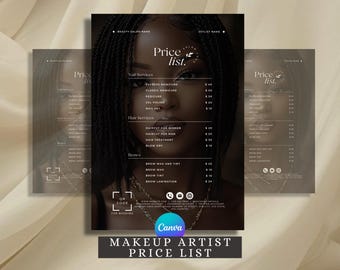 Aesthetic Makeup Artist Beauty Salon Price List Template Editable Canva Pricelist for Hair Stylist Parlor Printable Pricing Guide Flyer