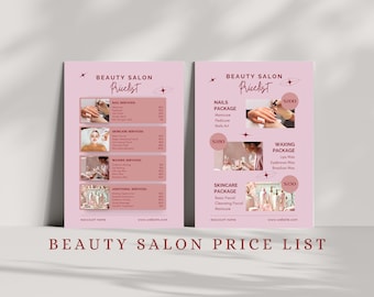 Beauty Salon and Services Price list Printable Flyer Canva Template, Beauty Parlor, Salon, Spy Services Price lists Signs Template Pricelist