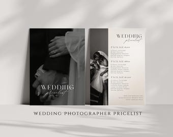 Plantilla de lista de precios para fotógrafos de bodas, lista de precios para fotógrafos, letreros de lista de precios, lista de precios para fotógrafos, folletos de lista de precios imprimibles