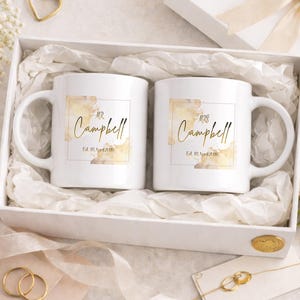Ensemble de tasses Mr et Mme | Mugs de mariage personnalisés | Tasses à café personnalisées | Cadeau de fiançailles | Cadeau pour marié | Cadeau de mariage