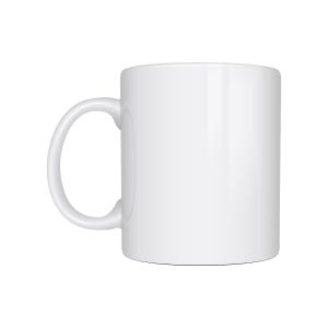 Op de afbeelding: Een witte keramische koffiemok met een gebogen oor. De mok heeft een cilindrische vorm en een glanzende afwerking. Het oor is glad en afgerond en de mok staat tegen een witte achtergrond.
