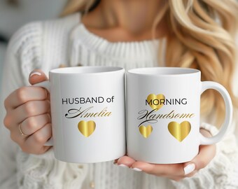 Gepersonaliseerde echtgenootmok | Echtgenoot van [naam] en Morning Handsome | Aangepaste romantische koffiemok | Cadeau voor echtgenoot