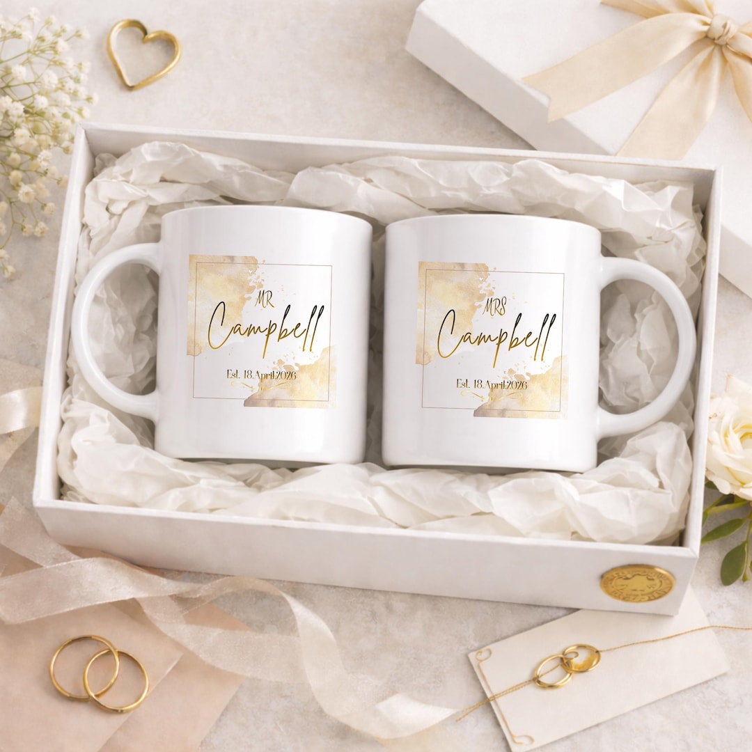 Mr and Mrs Mug Set | Personalized Wedding Mugs | Custom Couple Coffee ...