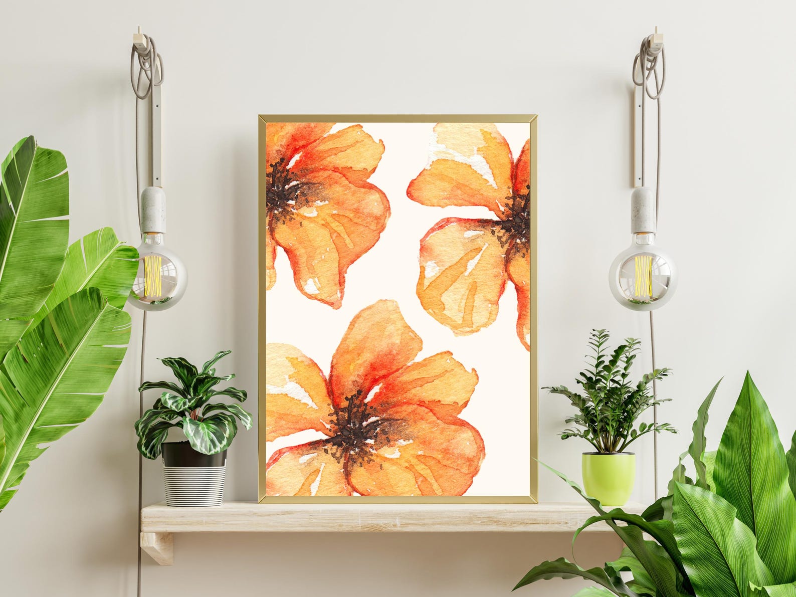 Orange Floral Wall Art | Watercolor Flower Print | Minimalist Botanical ...