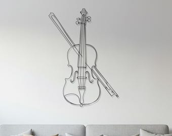 Violin Metal Wall Art, Bow Line Art, Minimalist Instrument Decor, Music Studio Hanging