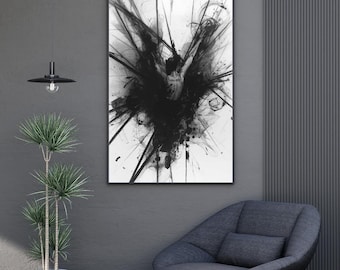 Impressão de arte de parede abstrata em preto e branco, moderna e minimalista, pôster para download digital.