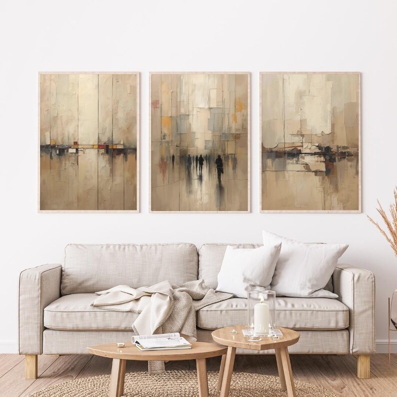 Beige Abstract Wall Art Set of 3 | Modern Neutral Textured Prints - Etsy