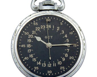 Vintage Elgin GCT Navigations-Taschenuhr aus dem Zweiten Weltkrieg – Uhrwerk 4992B – Defekt (Unruhwelle gebrochen)