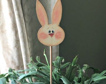 Wood bunny plant poke, whimsical plant accessories, indoor house plant decor, plant parent gift, hostess gift,  hand painted, farmhouse