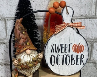 Sweet October mini cutting board, tiered tray decor, fall gifts for women, leaner sign, autumn decor, shelf sitter, fall decor for home