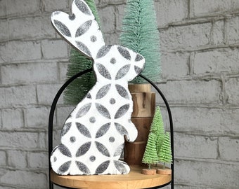 Black and white farmhouse bunny, Easter decorations, tiered tray decor for spring, Easter basket stuffers for adults, hostess gift, rabbit