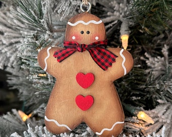 Gingerbread man ornament, wooden Christmas tree decor, country Christmas, hand painted ornaments, unique Christmas ornaments,