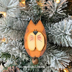 Orange cat ornament, Christmas gifts for cat lovers, secret santa gift , country Christmas ornament, wooden Christmas tree decor