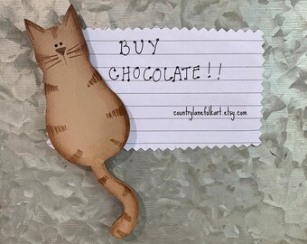 Brown tabby cat wood magnet, cat lover gifts, cute fridge magnets, Easter basket stuffers for adults, cat magnet cute, kitchen magnets