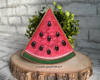 painted wood chunky watermelon slice, watermelon shelf sitter, tiered tray decor, summer watermelon, farmhouse kitchen decor, hostess gift,