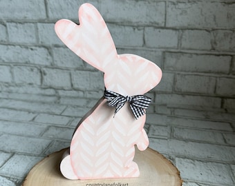 pink farmhouse bunny, Spring tiered tray decor, rabbit shelf sitter, hostess gift, Easter decorations, rabbit lover gift, tabletop decor,