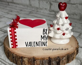 Be my Valentine wood book stack, Valentines tiered tray decor, Valentine decor, bookshelf decor, shelf sitter, hand made gift, heart decor