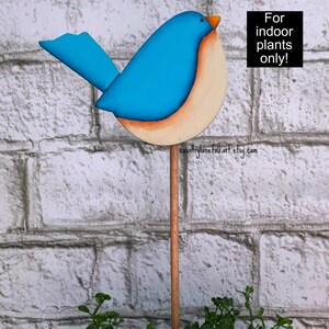 Eastern blue bird indoor plant poke, whimsical plant accessories, gift for bird people, house plant lover gift, plant parent gift, image 10