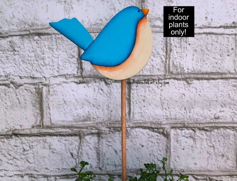 Eastern blue bird indoor plant poke, whimsical plant accessories, gift for bird people, house plant lover gift, plant parent gift, image 10