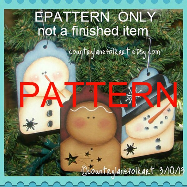 Snowman and ginger tag ornaments painting Epattern, tole painting, Christmas ornaments , decorative painting, painting pattern downloads